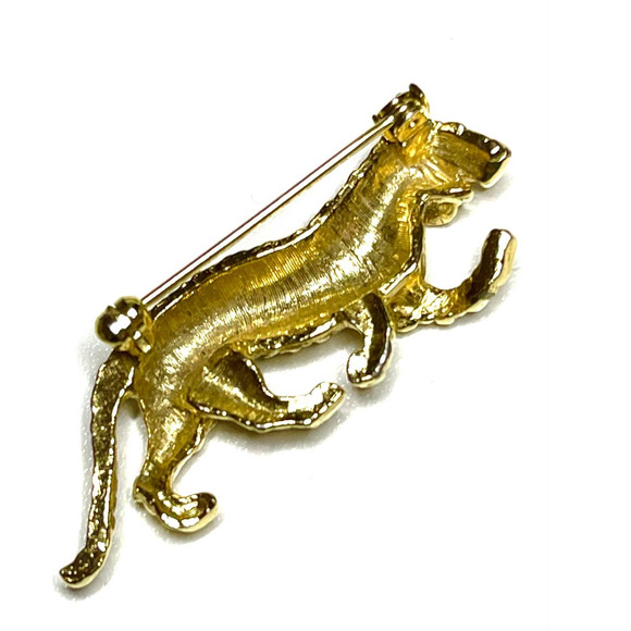VINTAGE Brooch Clear Rhinestone Tiger Big Cat Vtg Costume Jewelry Pin F024 - Picture 3 of 4